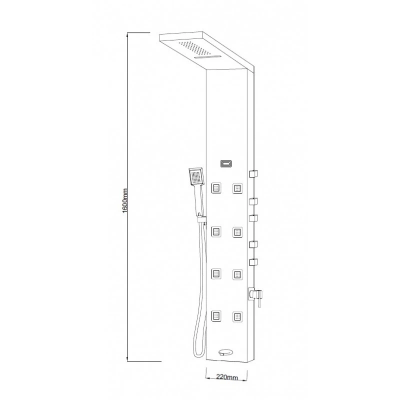 Хидромасажен панел Inter Ceramic Тори ICSH 3052, Неръждаема стомана, Смесител, Функция водопад, LED Осветление, Температурен дисплей, 8 дюзи за водна струя
